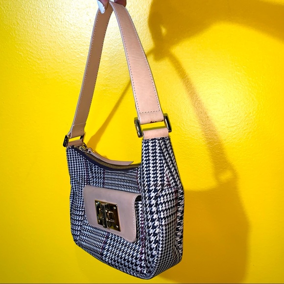 Ralph Lauren Vintage Houndstooth Shoulder Bag Mini Bag Glen Plaid Black Tan Gold - Picture 10 of 13